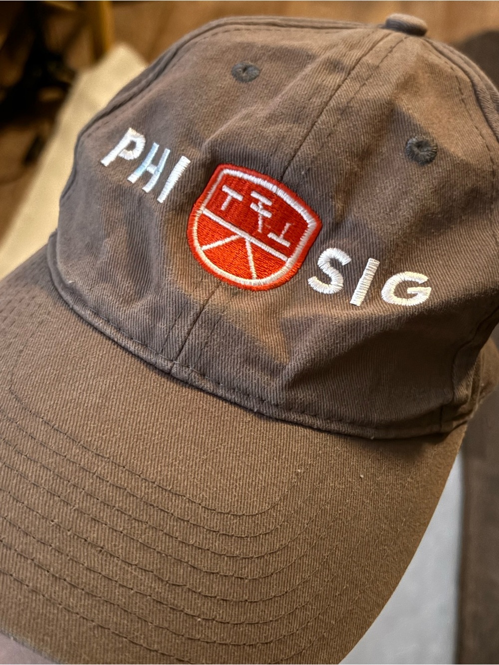 Phi Sig Embroidered Brown Baseball Cap